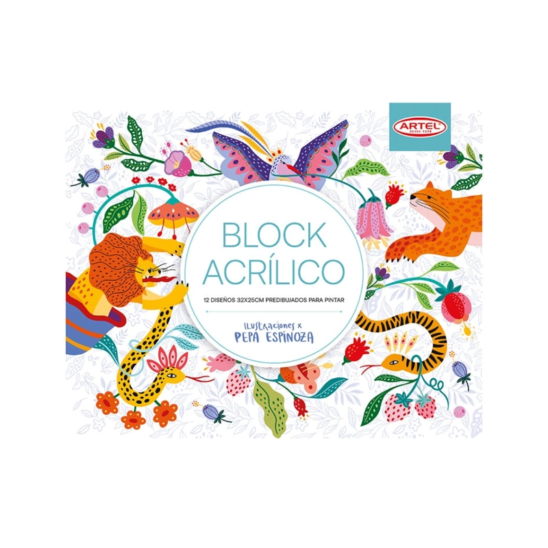 BLOCK ACRILICO 12 ILUSTRACIONES PREDIBUJADAS PARA PINTAR 32X25CM ARTEL - 1