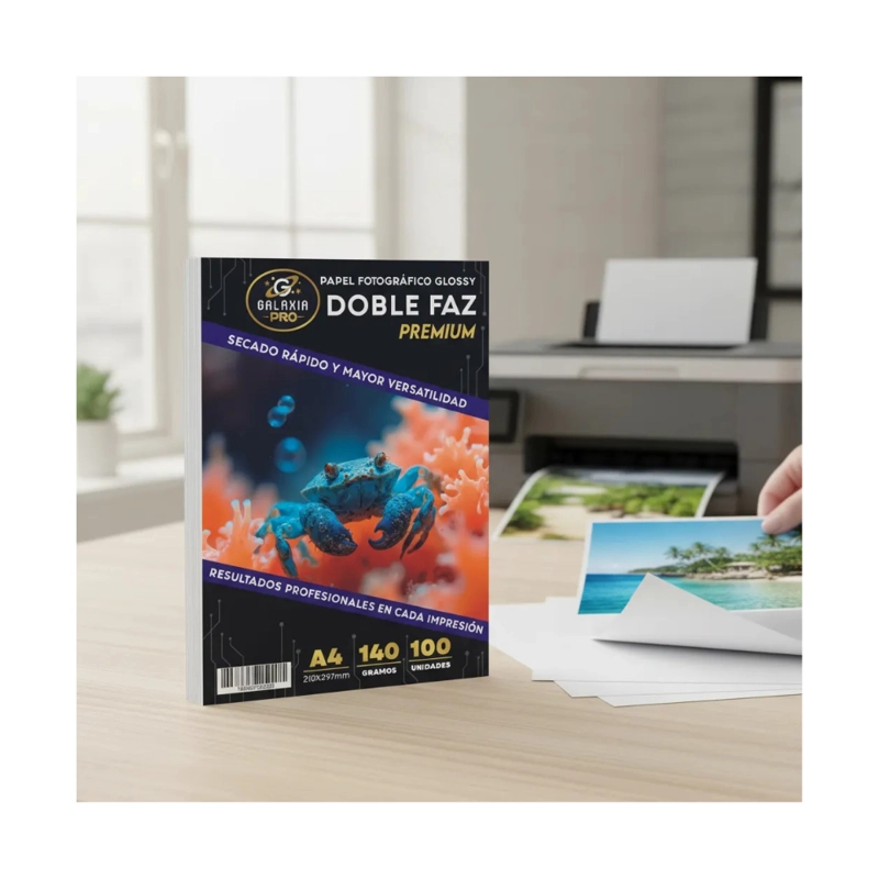 PAPEL FOTOGRAFICO DOBLE FAZ GLOSSY A4 140GRS 100 HOJAS GALAXIA PRO - 2