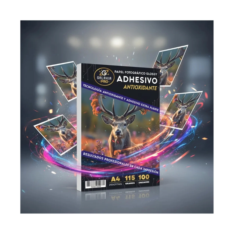 PAPEL FOTOGRAFICO GLOSSY ADHESIVO A4 115GRS 100 HOJAS GALAXIA PRO - 2