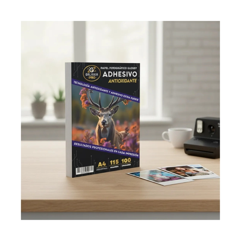 PAPEL FOTOGRAFICO GLOSSY ADHESIVO A4 115GRS 100 HOJAS GALAXIA PRO - 3