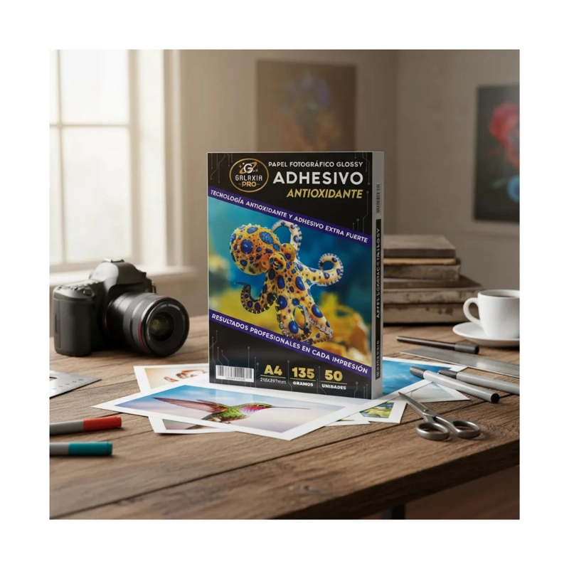 PAPEL FOTOGRAFICO GLOSSY ADHESIVO A4 135GRS 50 HOJAS GALAXIA PRO - 3