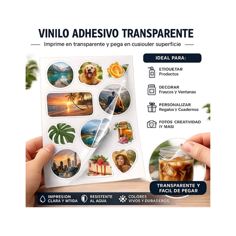VINILO ADHESIVO TRANSPARENTE IMPRIMIBLE A4 90 MICRAS 20 HOJAS GALAXIA PRO - 2