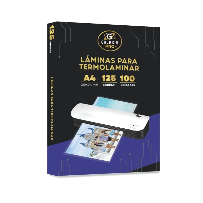 100 LAMINAS PARA PLASTIFICAR TERMOLAMINAR A4 125 MICRONES GALAXIA PRO - 1