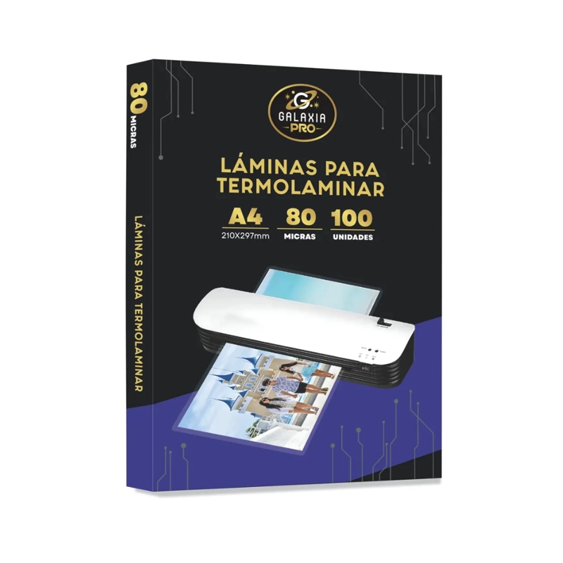 100 LAMINAS PARA PLASTIFICAR TERMOLAMINAR A4 80 MICRONES GALAXIA PRO - 1