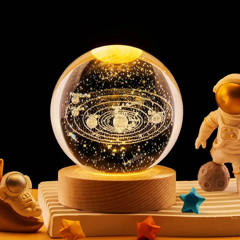 LÁMPARA BOLA DE CRISTAL 3D LED USB SISTEMA SOLAR - 1
