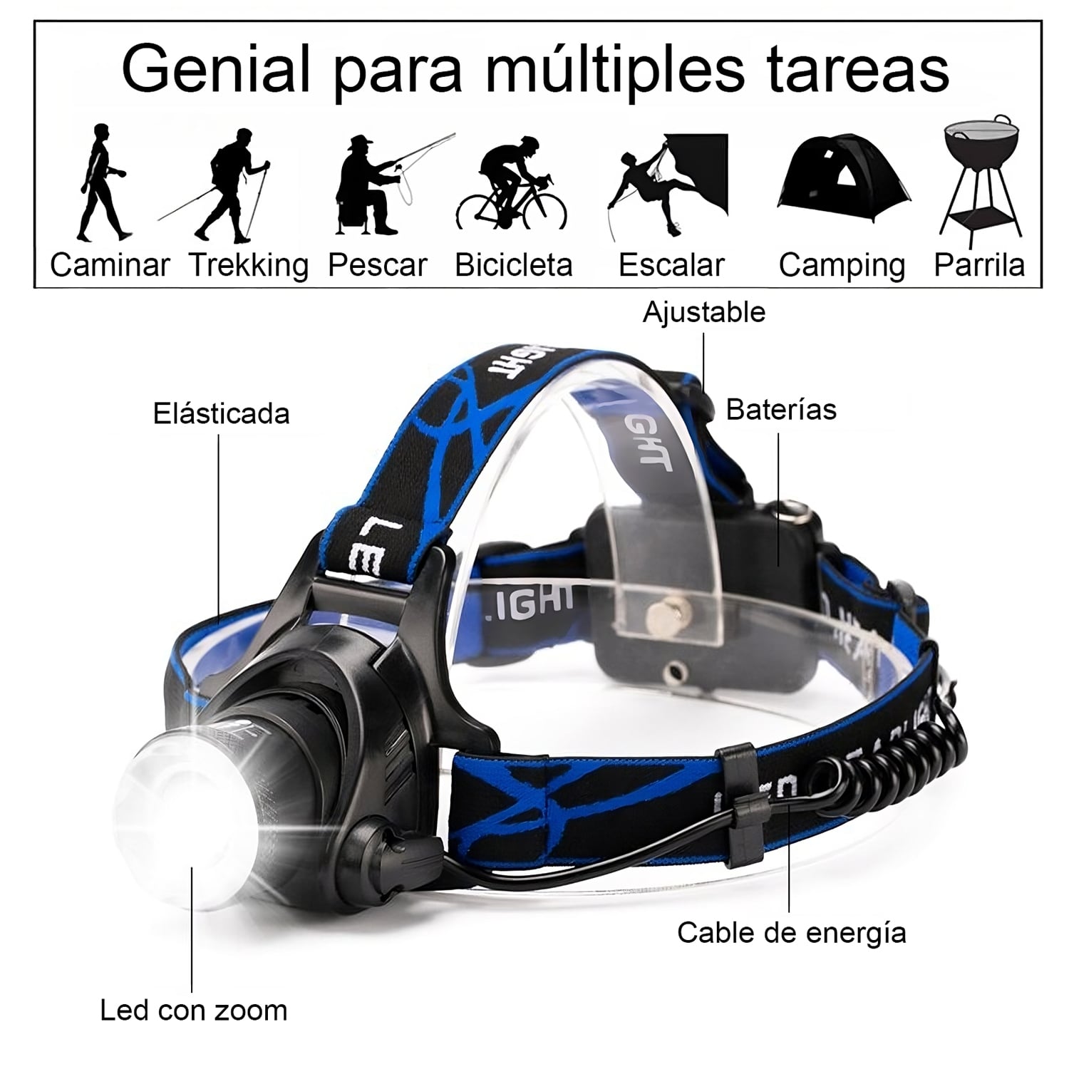 LINTERNA FRONTAL CABEZA LED CINTILLO MINERO CAZA RECARGABLE - 2