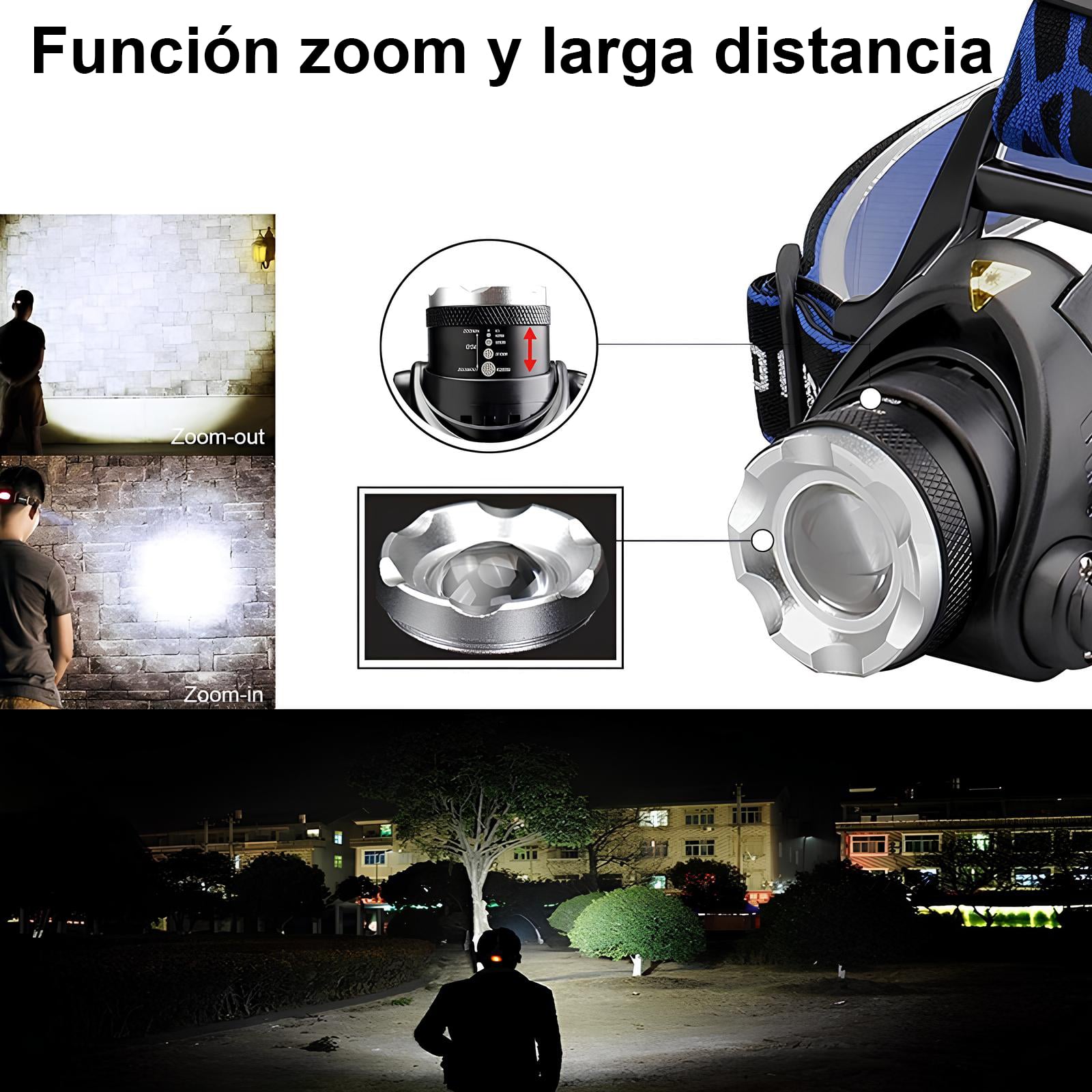 LINTERNA FRONTAL CABEZA LED CINTILLO MINERO CAZA RECARGABLE - 4