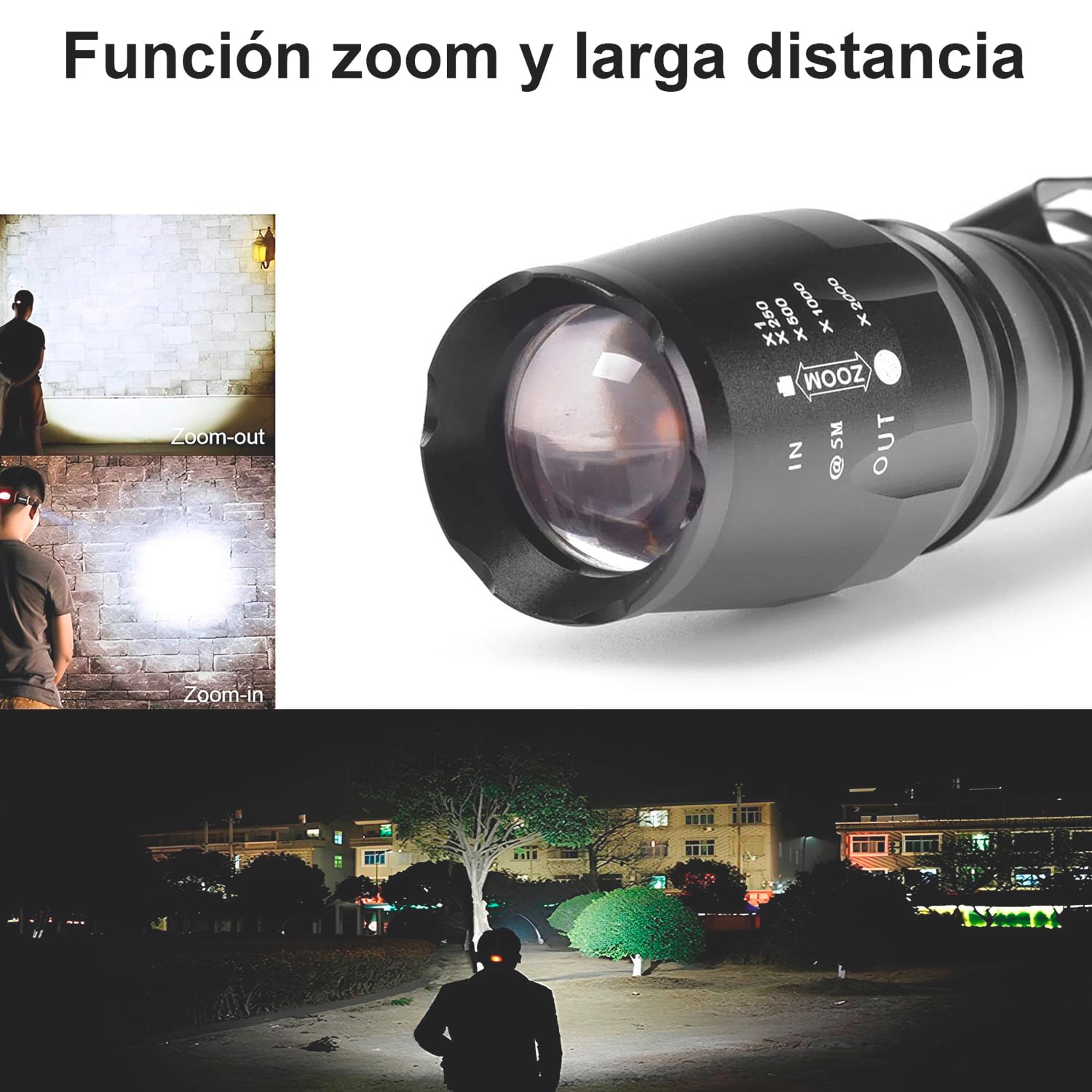 LINTERNA LED ZOOM POTENTE RECARGABLE LARGO ALCANCE - 2