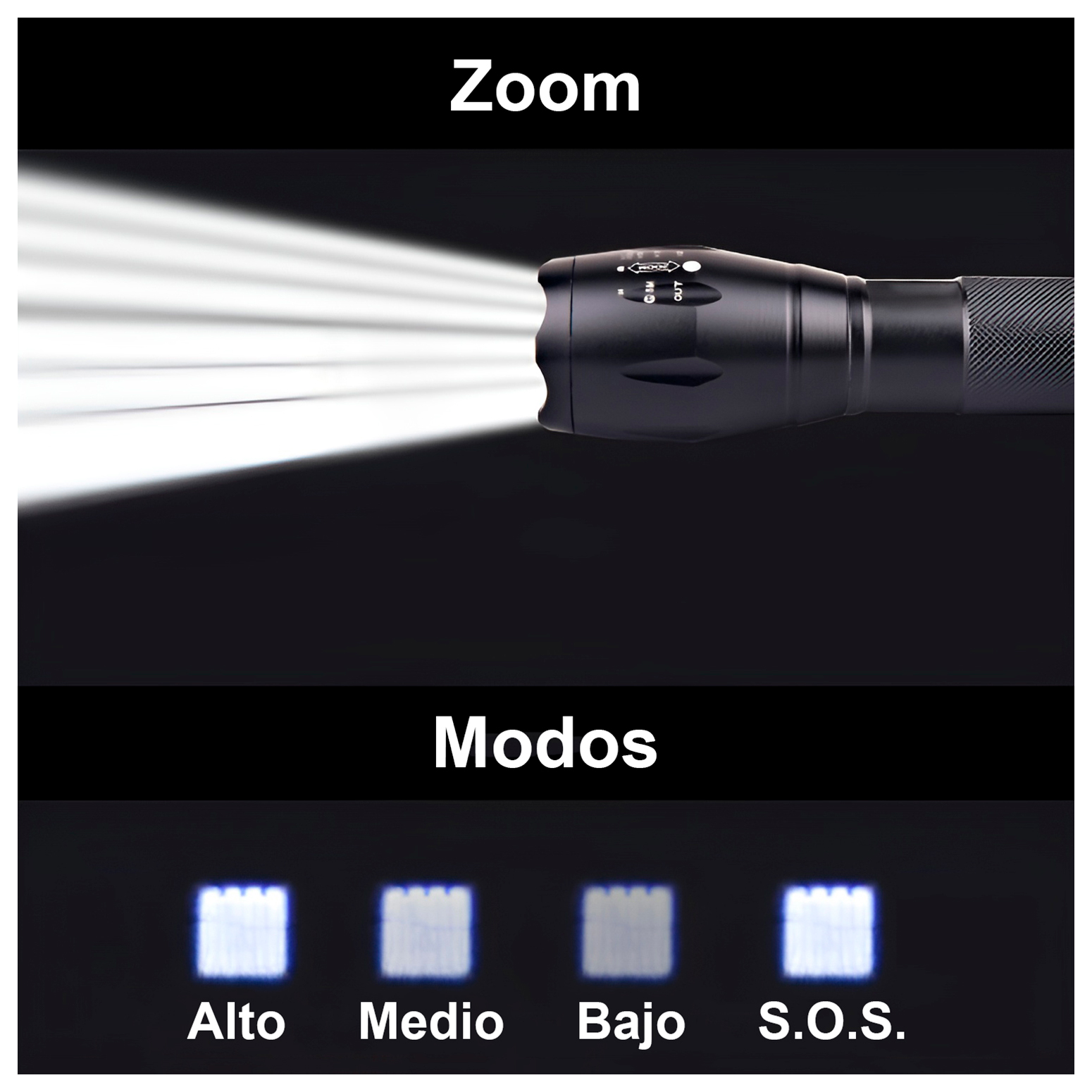 LINTERNA LED ZOOM POTENTE RECARGABLE LARGO ALCANCE - 3