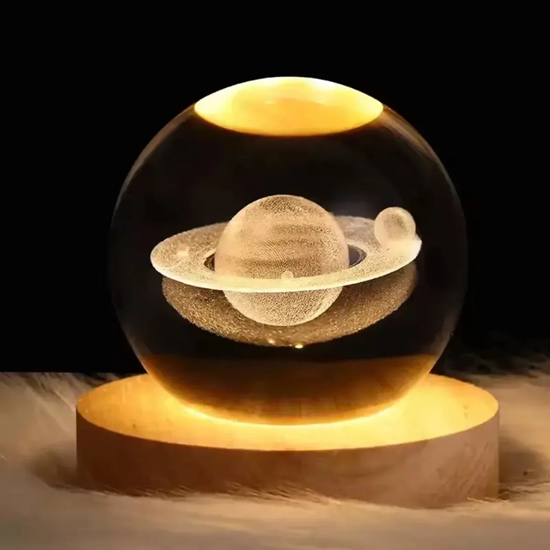 LÁMPARA BOLA DE CRISTAL 3D LED USB SATURNO - 1