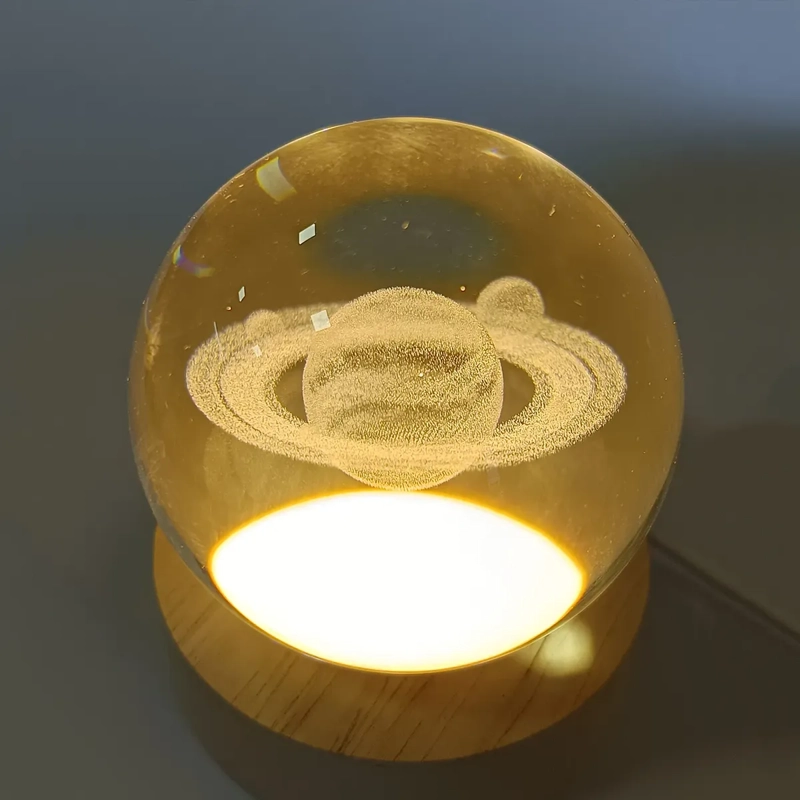 LÁMPARA BOLA DE CRISTAL 3D LED USB SATURNO - 2