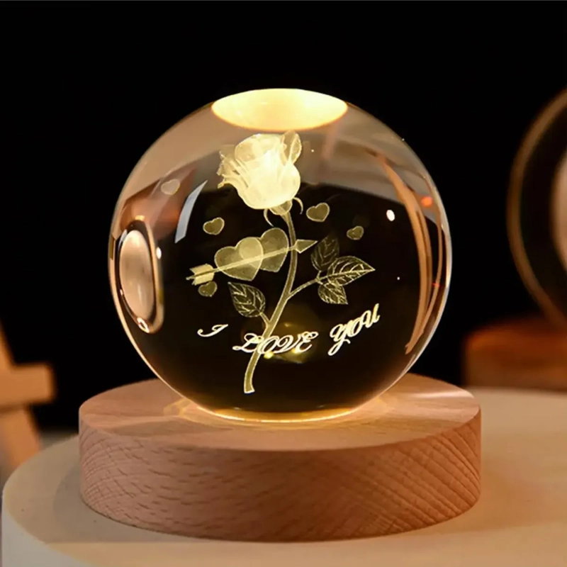 LÁMPARA BOLA DE CRISTAL 3D LED USB ROSA - 1