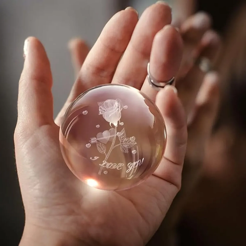 LÁMPARA BOLA DE CRISTAL 3D LED USB ROSA - 2