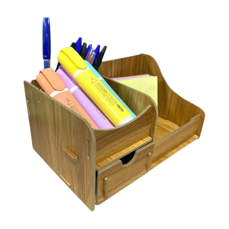 ORGANIZADOR DE ESCRITORIO PORTA LAPICES COLOR MADERA 14X21CM - 1