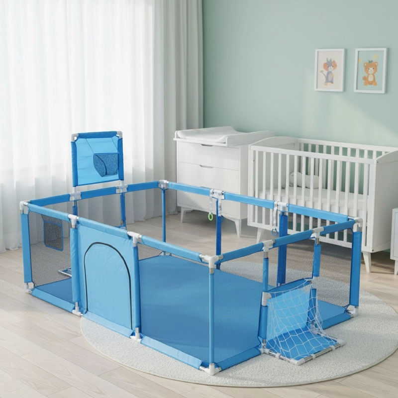 CORRAL SEGURIDAD MUNDO ONLINE ELITE-2101 CELESTE BEBES ARO BASKET 180CM + PELOTITAS - 2