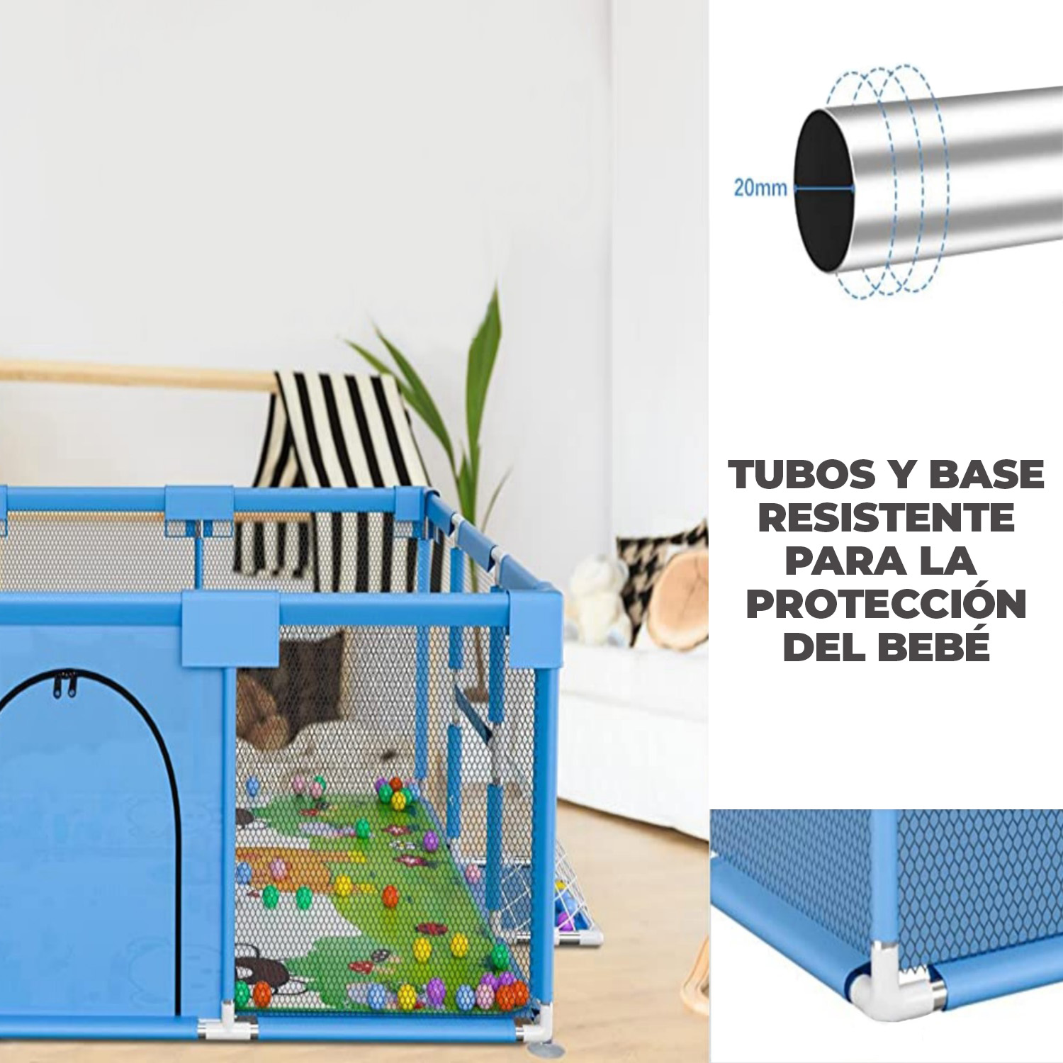 CORRAL SEGURIDAD MUNDO ONLINE ELITE-2101 CELESTE BEBES ARO BASKET 180CM + PELOTITAS - 5