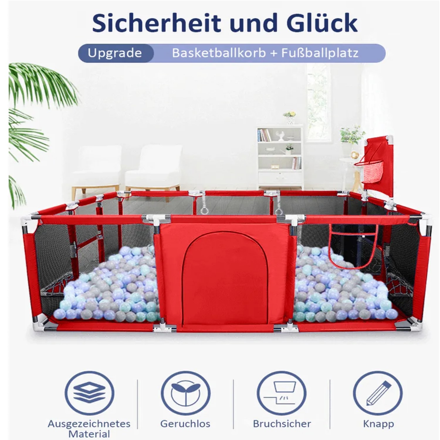 CORRAL MUNDO ONLINE SEGURIDAD BEBÉS ARO BASKET 180 CM ROJO - 4