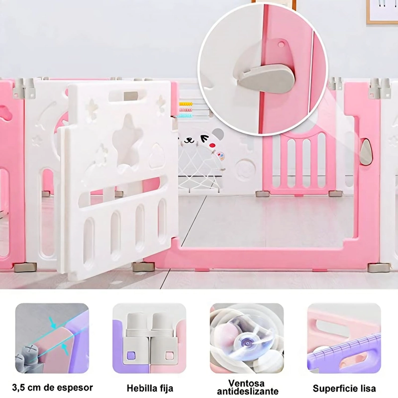CORRAL MUNDO ONLINE BEBÉ MULTIFORMAS 8+2 PLEGABLE ROSADO - 3