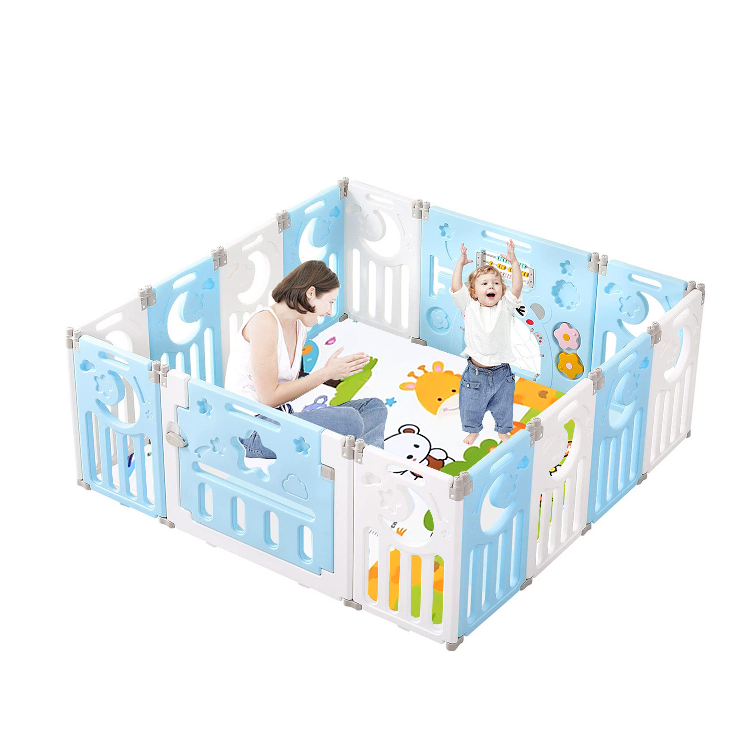 CORRAL MUNDO ONLINE BEBÉ MULTIFORMAS 12+2 PLEGABLE CELESTE - 1