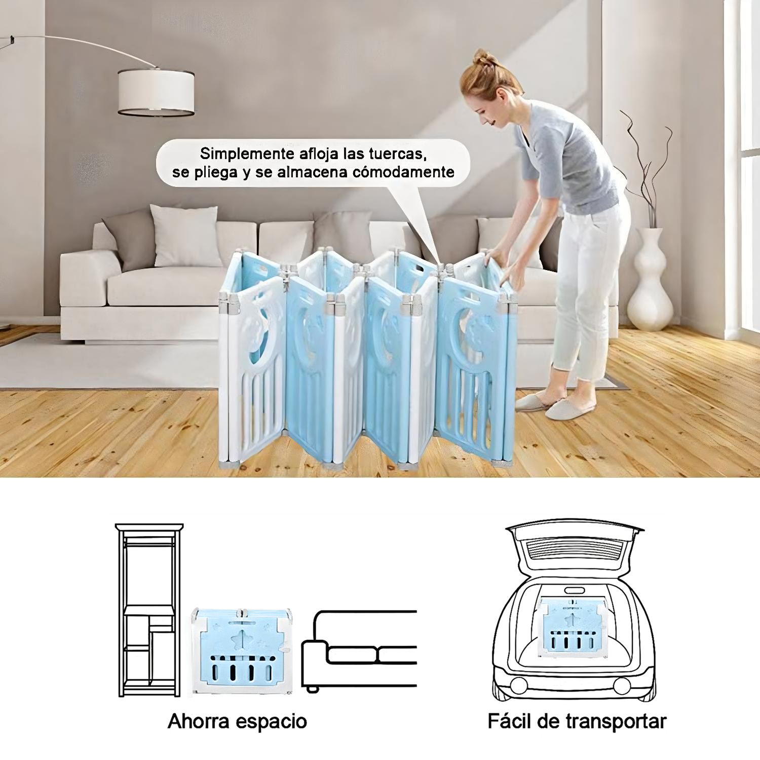 CORRAL MUNDO ONLINE BEBÉ MULTIFORMAS 12+2 PLEGABLE CELESTE - 3