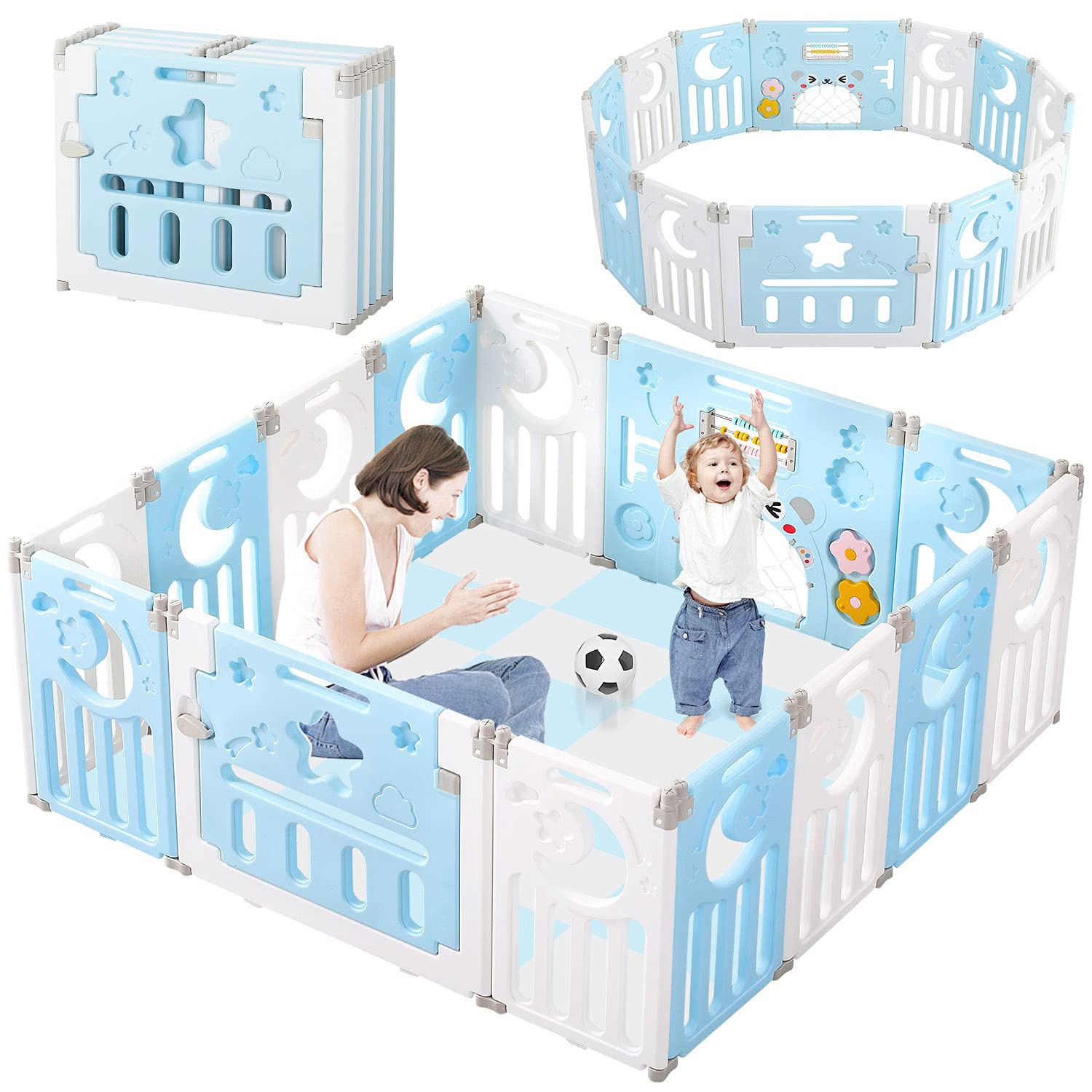 CORRAL MUNDO ONLINE BEBÉ MULTIFORMAS 12+2 PLEGABLE CELESTE - 4