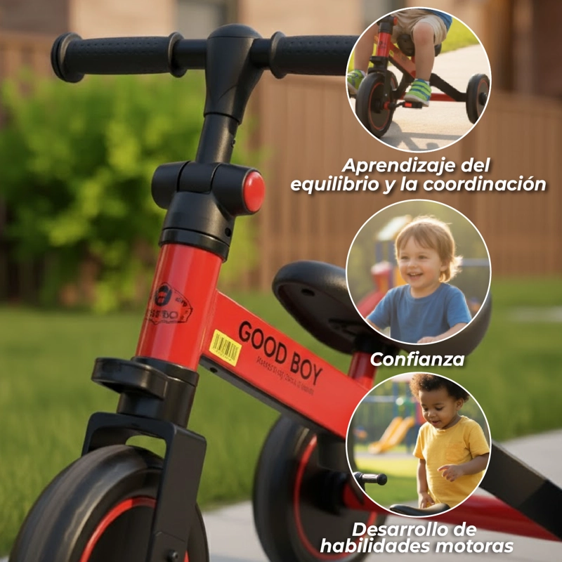 TRICICLO CORREPASILLOS MUNDO ONLINE ROJO MULTIPOSICIONES 3 EN 1 - 4