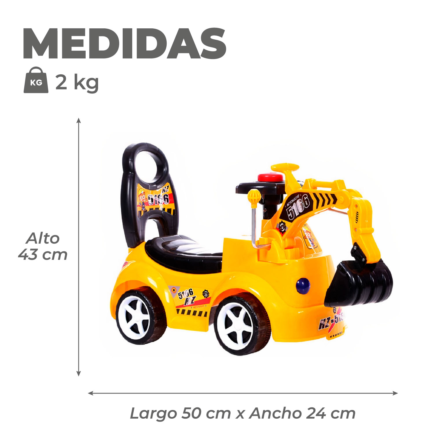 CORREPASILLOS ANDADOR EXCAVADORA LUCES Y SONIDOS AMARILLO - 3