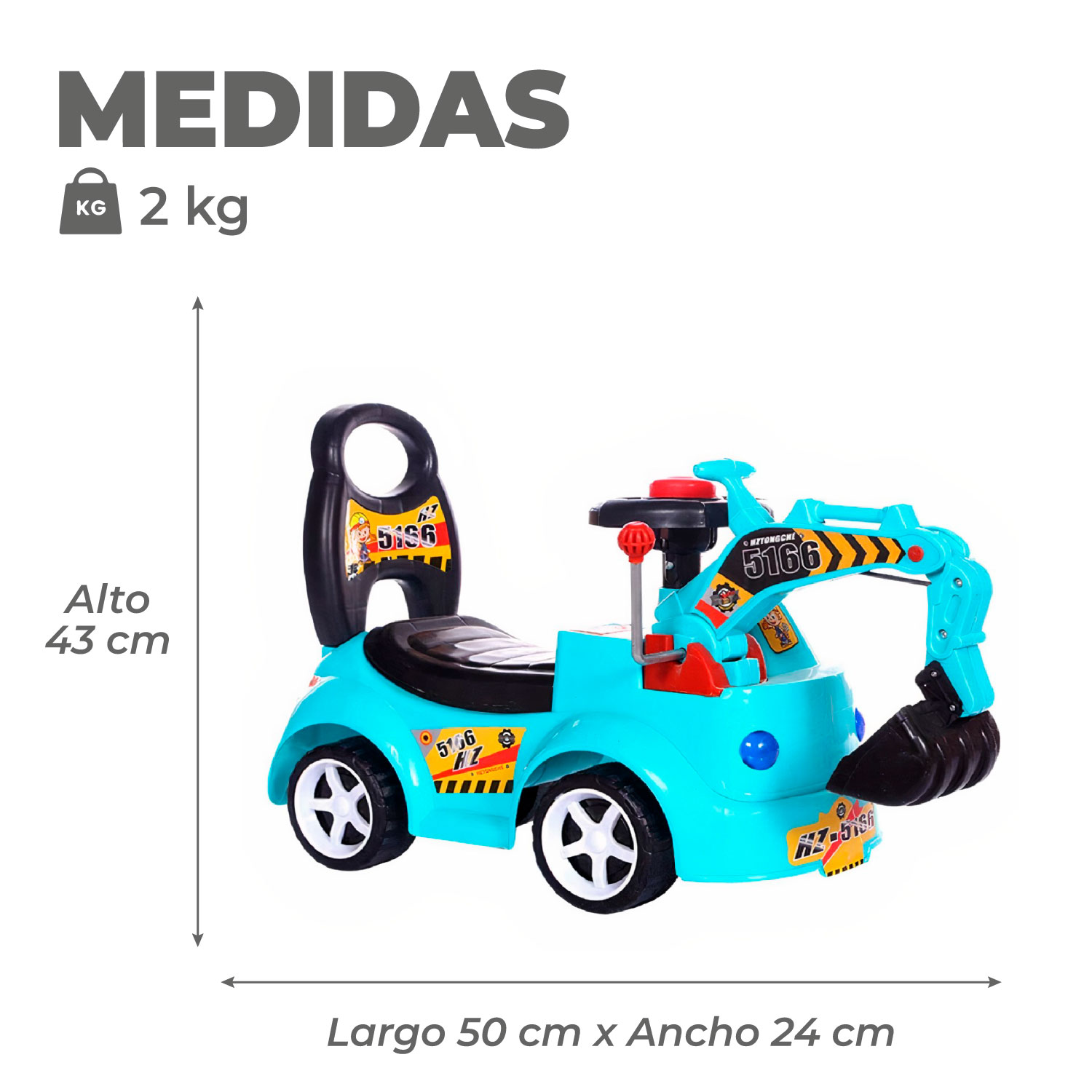 CORREPASILLOS ANDADOR EXCAVADORA LUCES Y SONIDOS AZUL - 3