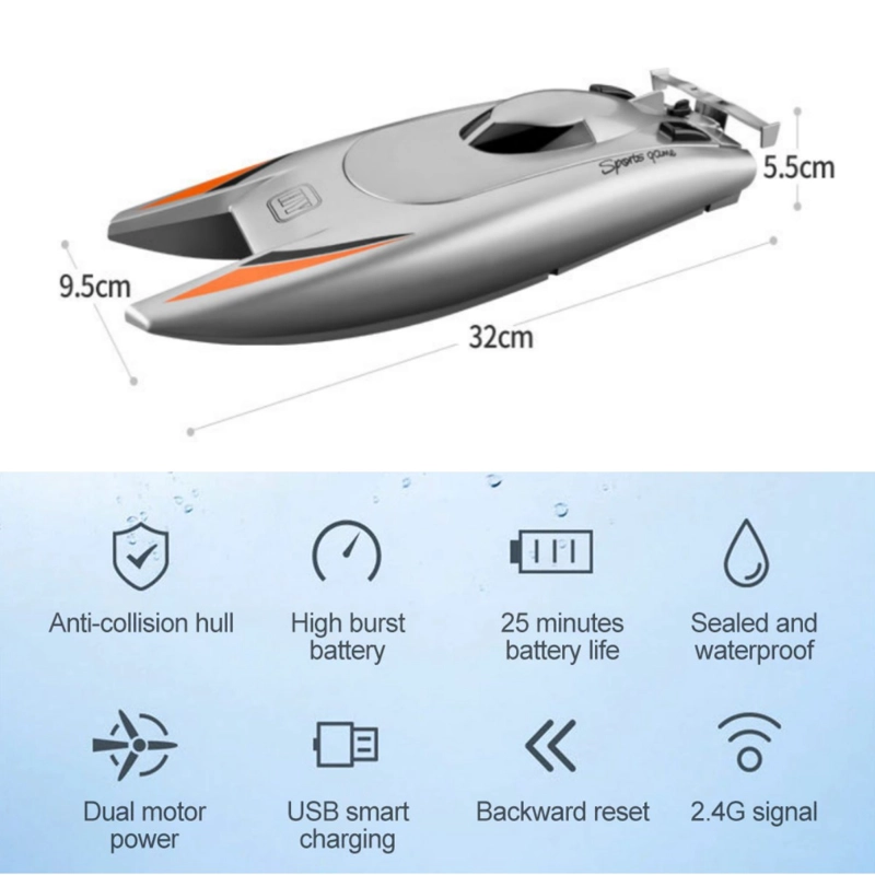 LANCHA JUGUETE A CONTROL REMOTO DOBLE MOTOR GRIS - 6