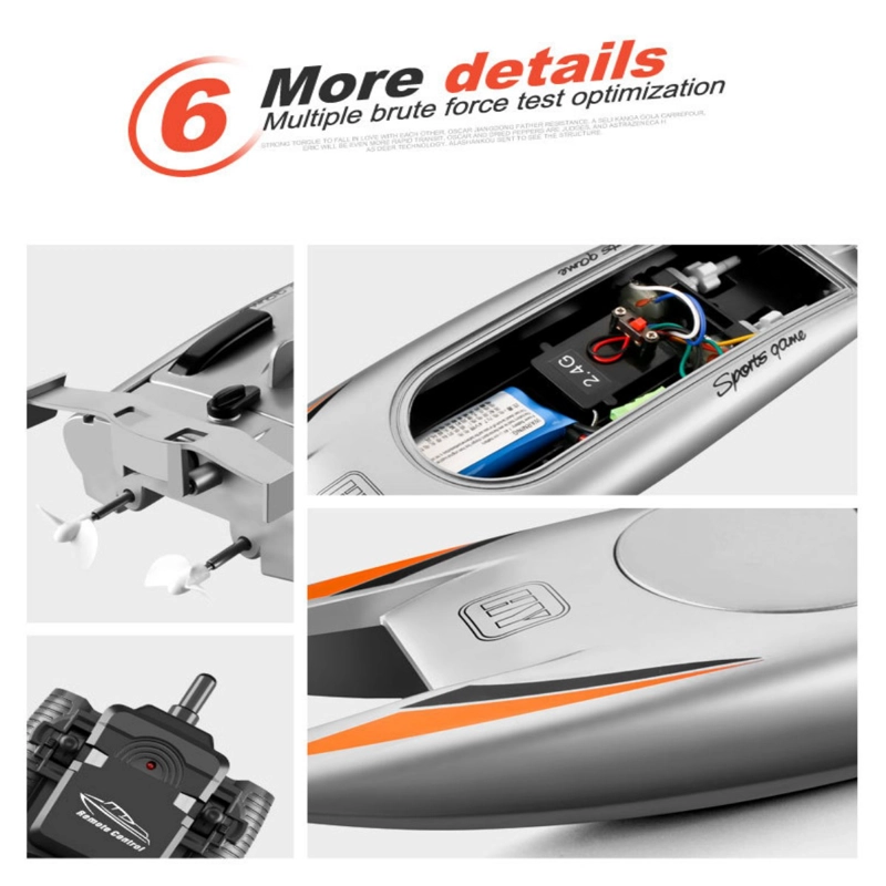 LANCHA JUGUETE A CONTROL REMOTO DOBLE MOTOR GRIS - 8