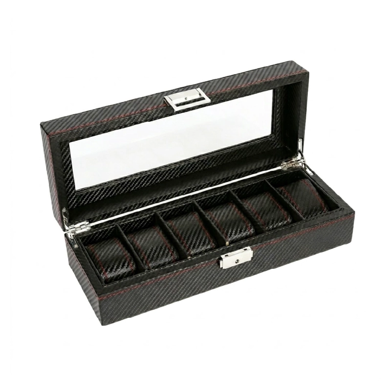 CAJA ESTUCHE ORGANIZADOR MUNDO ONLINE PARA 6 RELOJES BORDADO ELEGANTE - 1