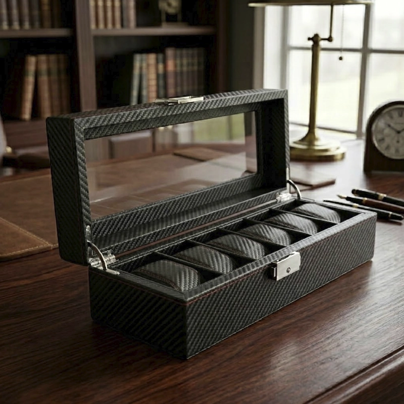 CAJA ESTUCHE ORGANIZADOR MUNDO ONLINE PARA 6 RELOJES BORDADO ELEGANTE - 2