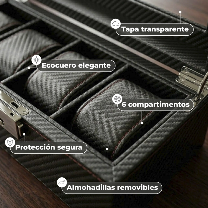 CAJA ESTUCHE ORGANIZADOR MUNDO ONLINE PARA 6 RELOJES BORDADO ELEGANTE - 4