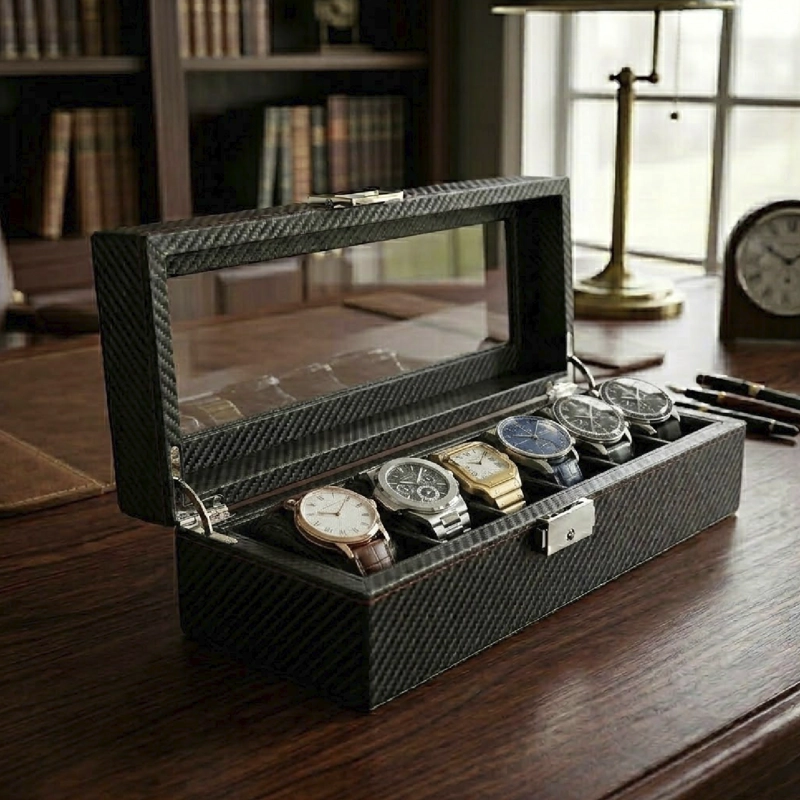 CAJA ESTUCHE ORGANIZADOR MUNDO ONLINE PARA 6 RELOJES BORDADO ELEGANTE - 5