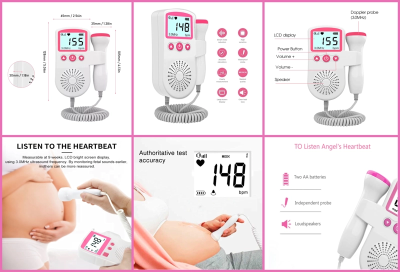 MONITOR FETAL DOPPLER ULTRASONIDO LATIDOS BEBE  ROSADO - 4