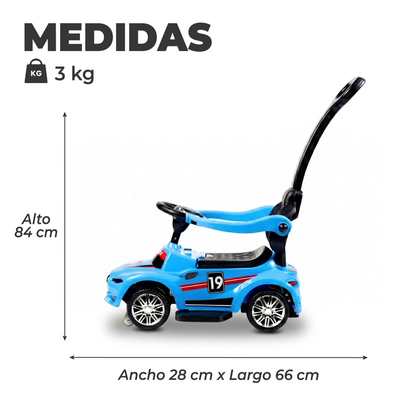 AUTO CORREPASILLOS ANDADOR 2 EN 1 CON MANGO CELESTE - 3