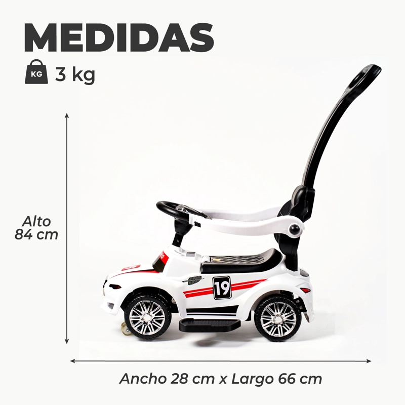 AUTO CORREPASILLOS ANDADOR 2 EN 1 CON MANGO EN COLOR BLANCO - 3