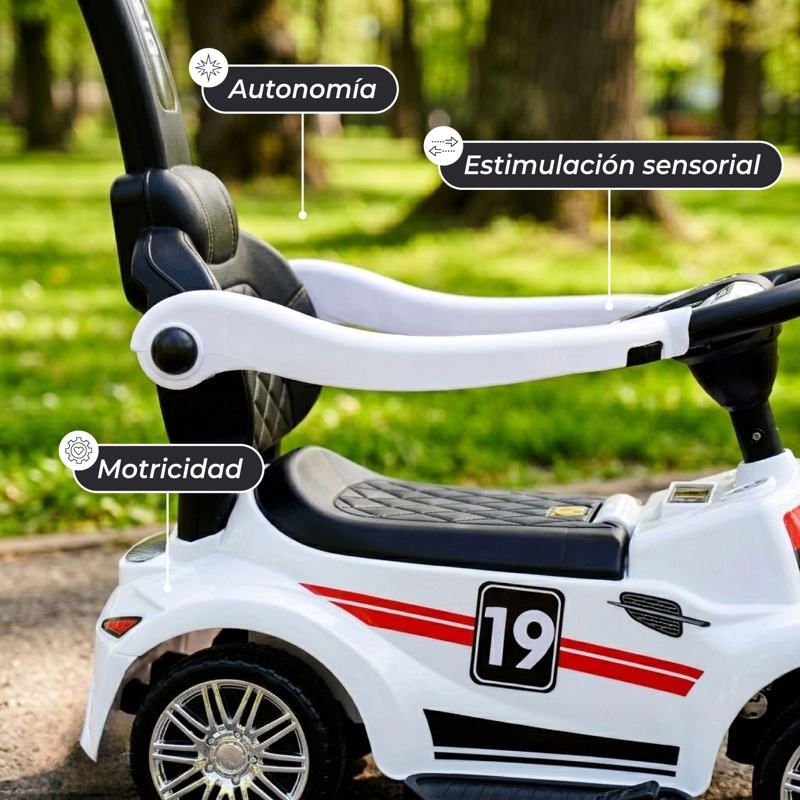 AUTO CORREPASILLOS ANDADOR 2 EN 1 CON MANGO EN COLOR BLANCO - 4