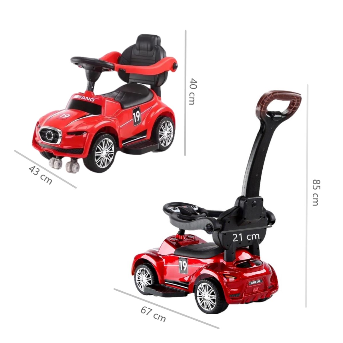 AUTO CORREPASILLOS ANDADOR 2 EN 1 CON MANGO Y SONIDOS - 3