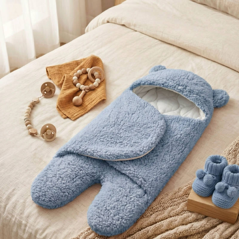 MANTA MUNDO ONLINE OSITO CELESTE BEBE PREMIUM RECIEN NACIDO ENTERITO SUAVE - 1
