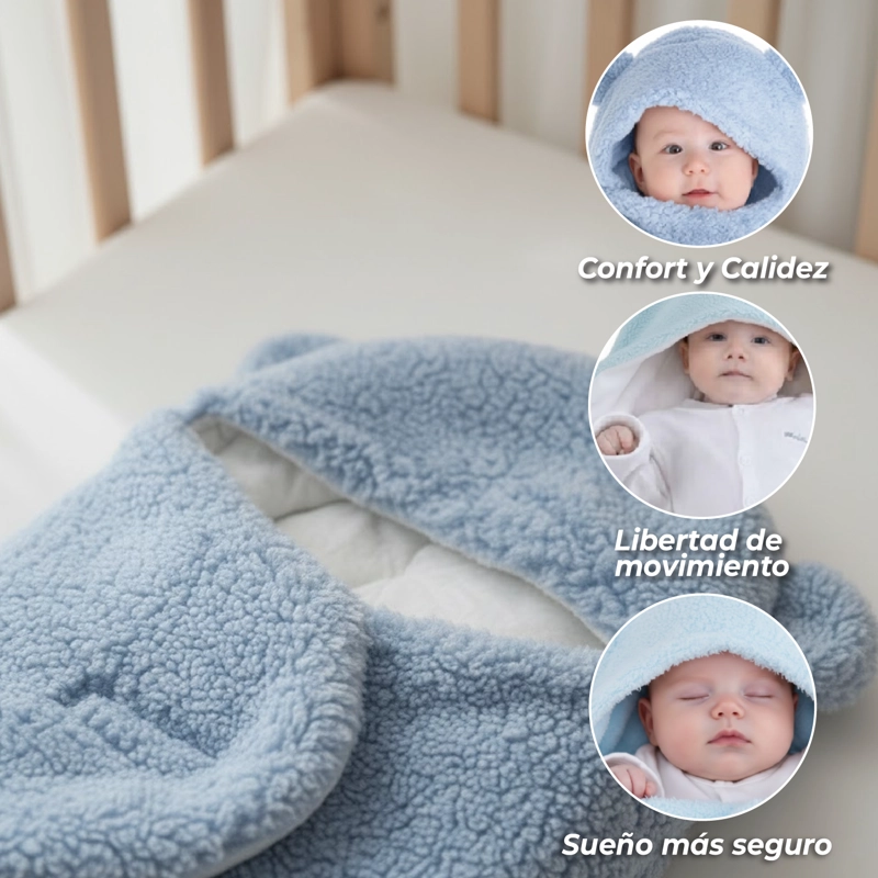 MANTA MUNDO ONLINE OSITO CELESTE BEBE PREMIUM RECIEN NACIDO ENTERITO SUAVE - 3