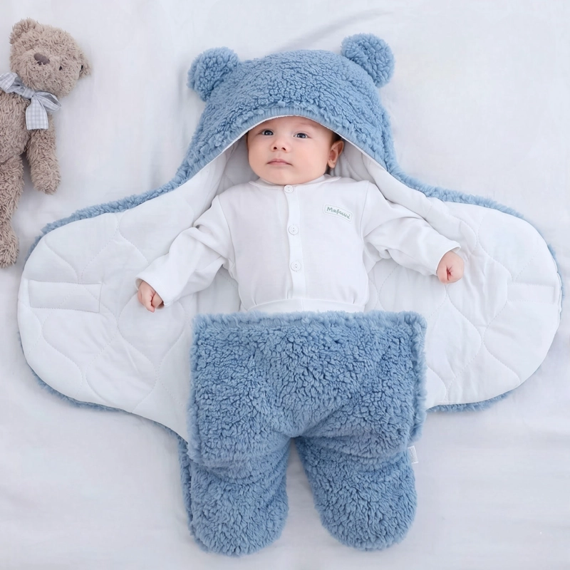 MANTA MUNDO ONLINE OSITO CELESTE BEBE PREMIUM RECIEN NACIDO ENTERITO SUAVE - 4