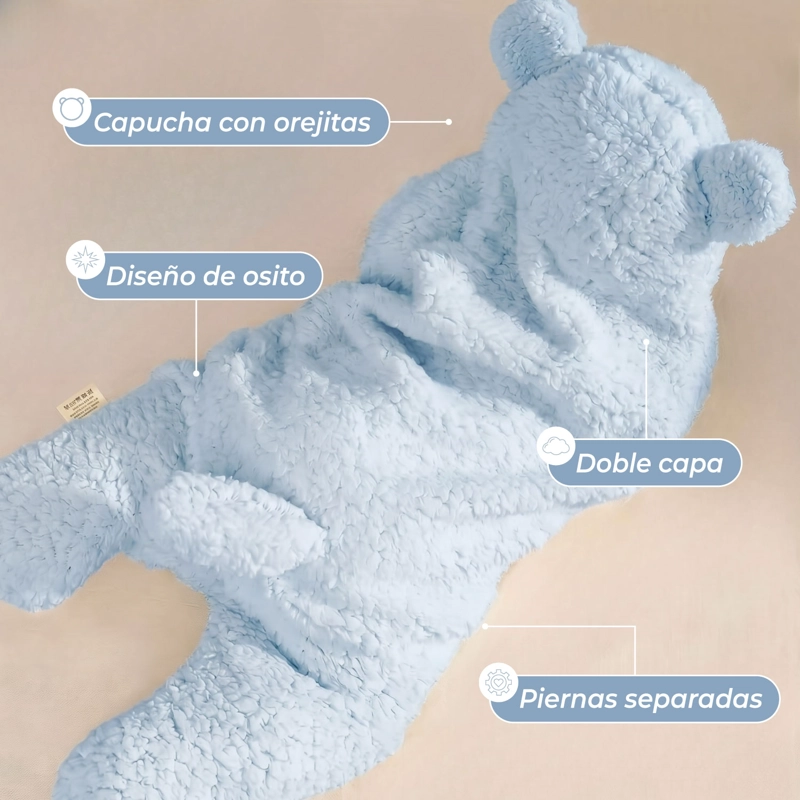 MANTA MUNDO ONLINE OSITO CELESTE BEBE PREMIUM RECIEN NACIDO ENTERITO SUAVE - 5