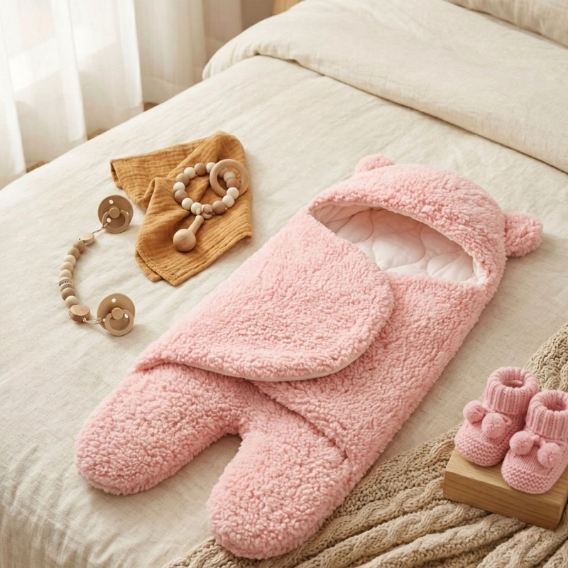 MANTA MUNDO ONLINE OSITO ROSADO BEBE PREMIUM RECIEN NACIDO ENTERITO SUAVE - 2