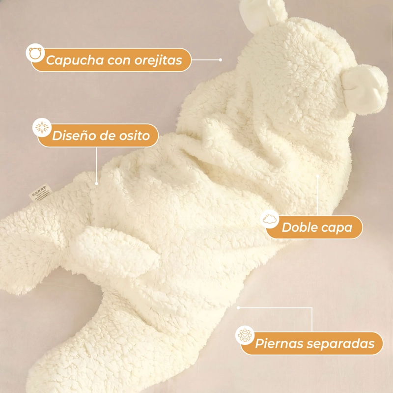 MANTA MUNDO ONLINE OSITO BEIGE BEBE PREMIUM RECIEN NACIDO ENTERITO SUAVE - 4