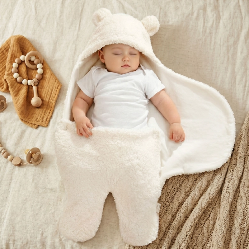 MANTA MUNDO ONLINE OSITO BEIGE BEBE PREMIUM RECIEN NACIDO ENTERITO SUAVE - 5