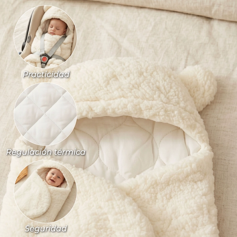 MANTA MUNDO ONLINE OSITO BEIGE BEBE PREMIUM RECIEN NACIDO ENTERITO SUAVE - 6