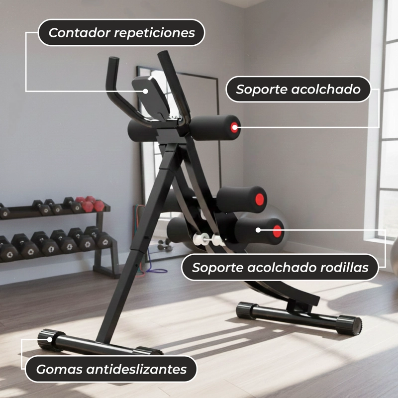 MAQUINA SPORTIME ABDOMINAL MULTIFUNCIONAL SEMI CURVA ERGONÓMICA PLEGABLE FITNESS | NEGRO - 6