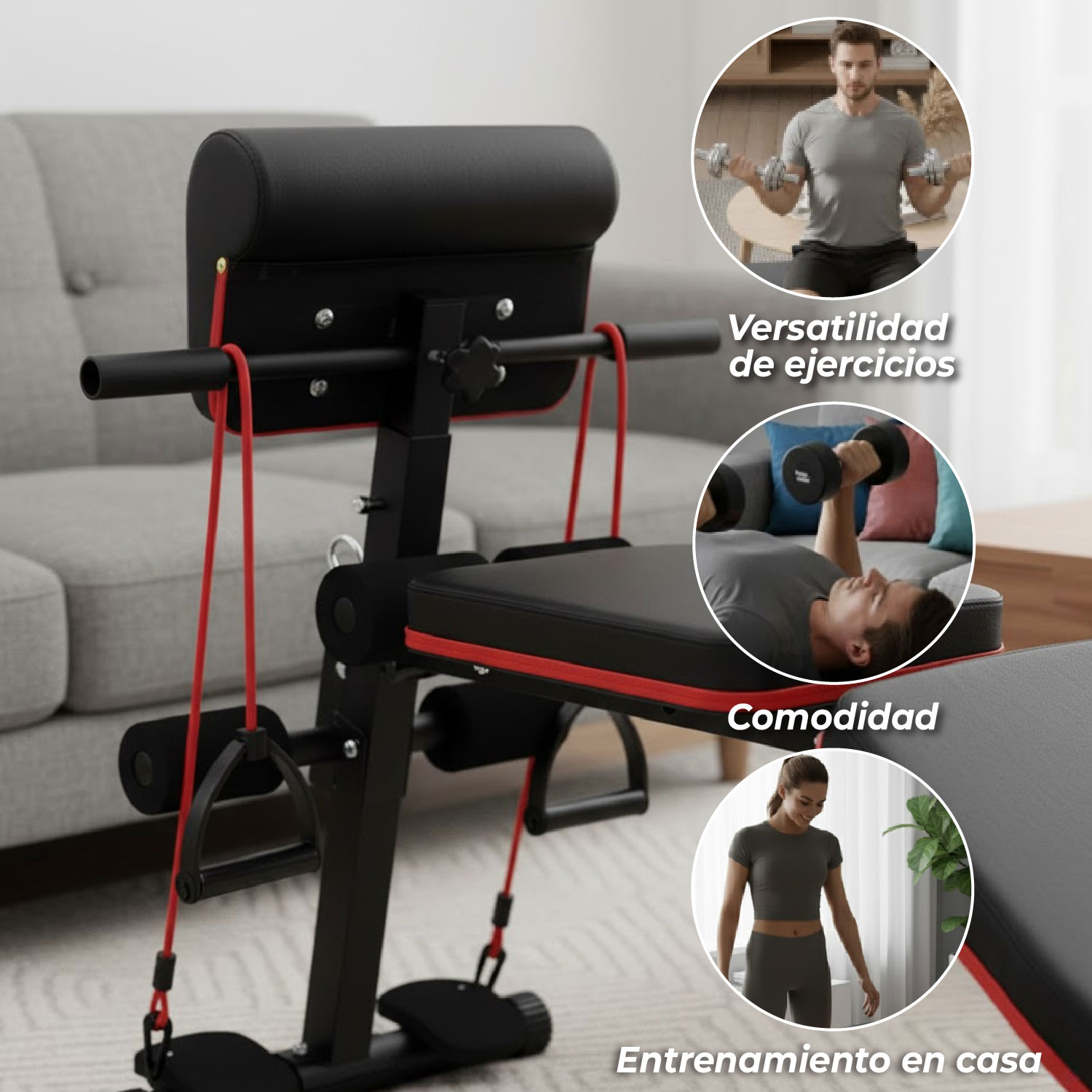 PRESS BANCA ABDOMINAL RECLINABLE PARA PESAS CON BANDAS - 4