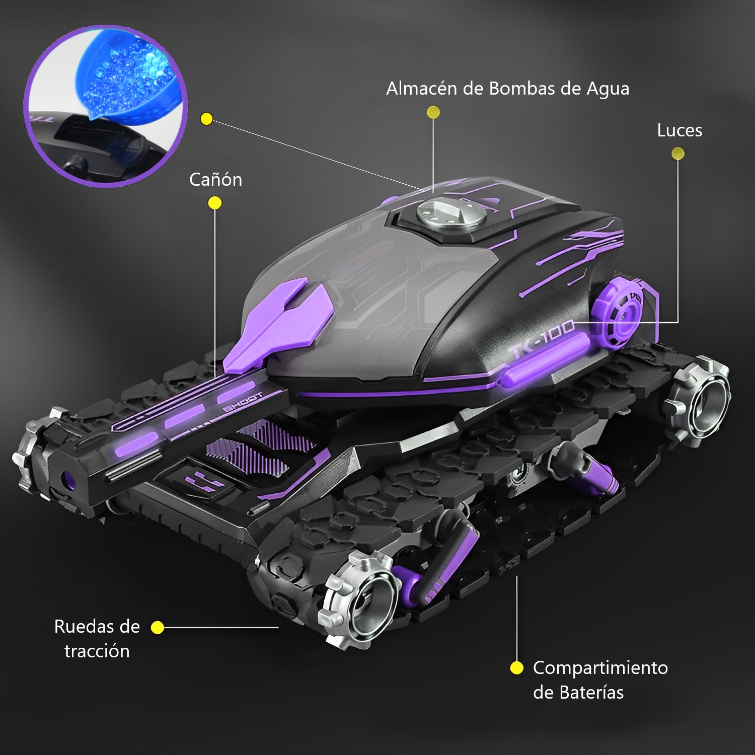 AUTO MUNDO ONLINE MORADO TANQUE A CONTROL REMOTO LANZA AGUA - 3